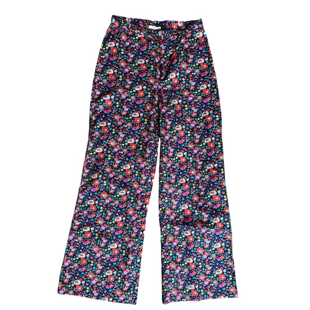 Saint Geraldine Bright Cotton Floral Wide-leg Pants Size Medium